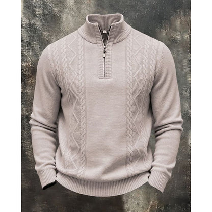 Textured Knit Sweater With Stand-Up Collar