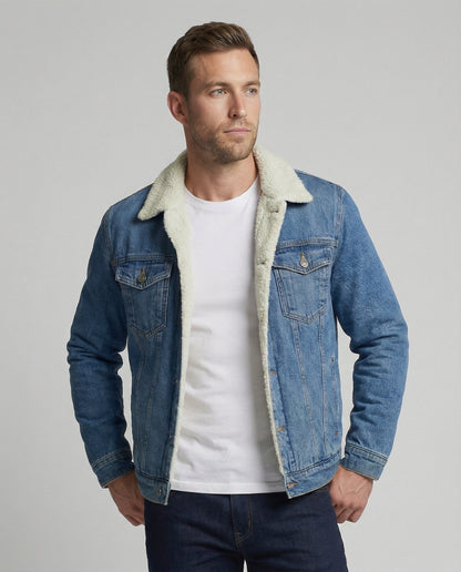 Herren-Jeansjacke mit wärmendem Futter, Rückansicht