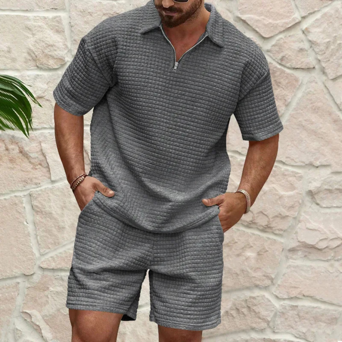 Herren Sommer Set In Waffelstrick Mit Relaxed Fit