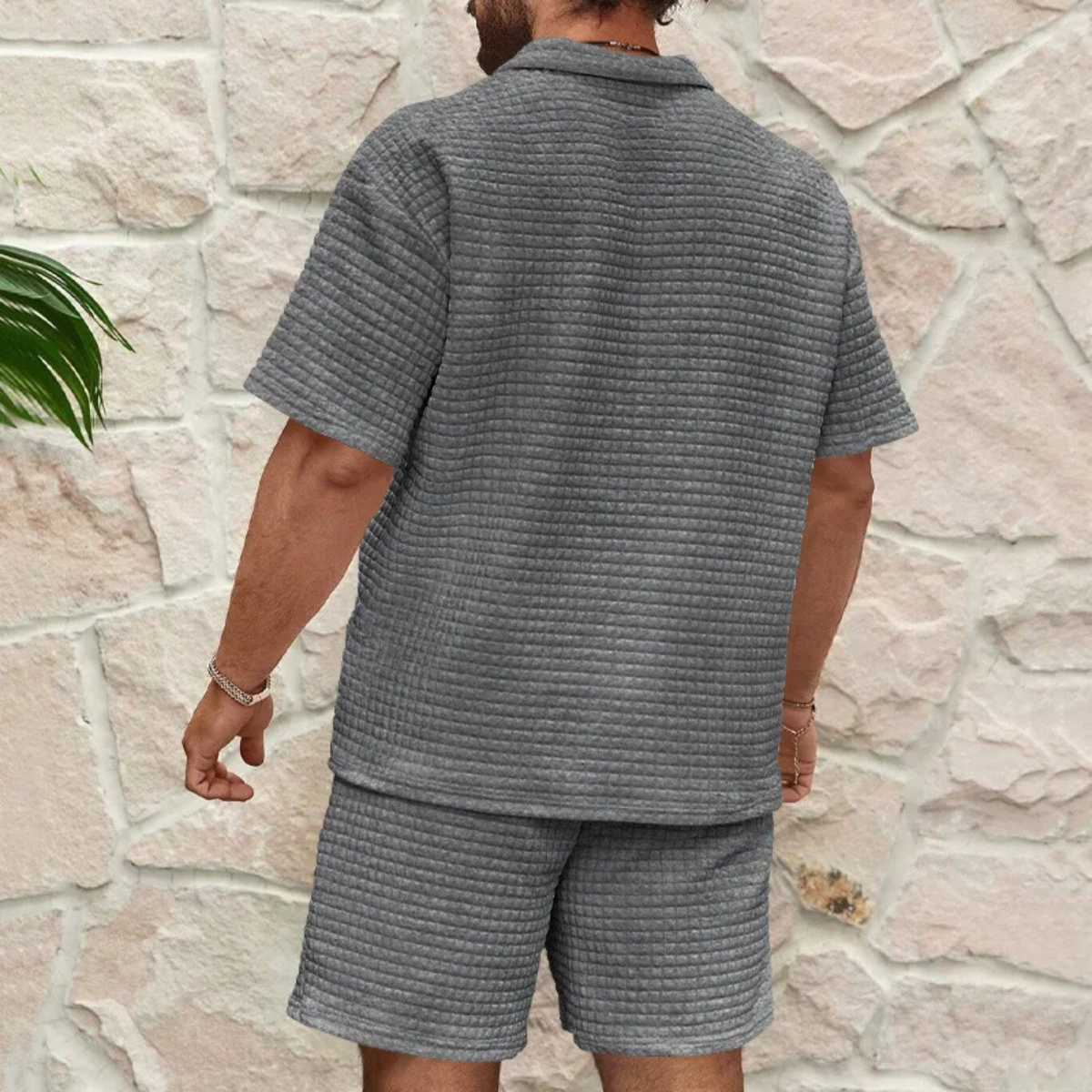 Herren Zweiteiler mit relaxed fit aus Waffelstrick in Seitenansicht