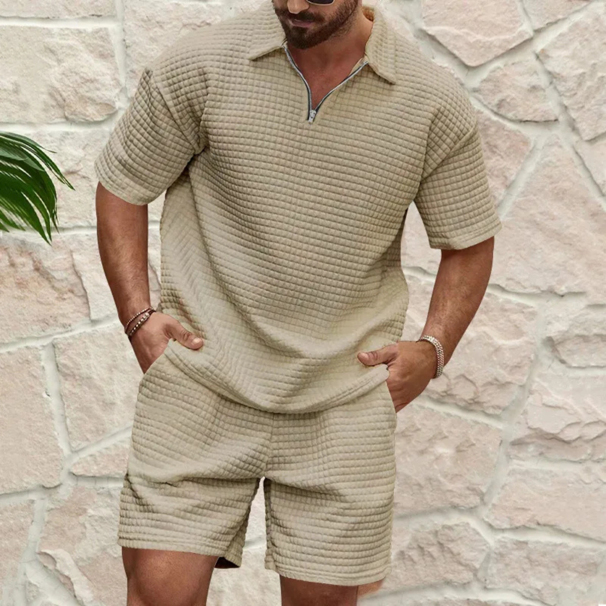 Herren Sommer Set In Waffelstrick Mit Relaxed Fit