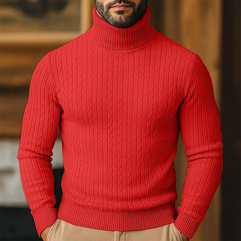 Klassischer Zopfstrick Rollkragenpullover