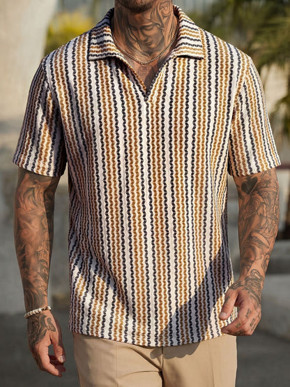 Herren Kurzarmhemd Mit Jacquardmuster Und Polokragen
