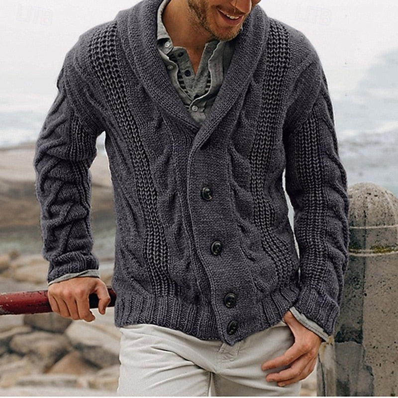 Herren-Cardigan aus Grobstrick mit markantem Schalkragen